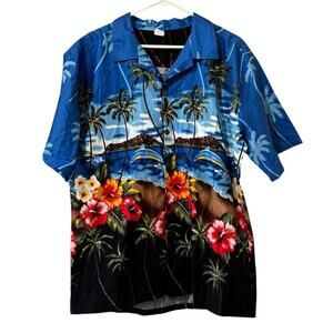 Palmwave Hawaii Men Size Large Button Down Hawaiian Shirt Short Sleeve Beach